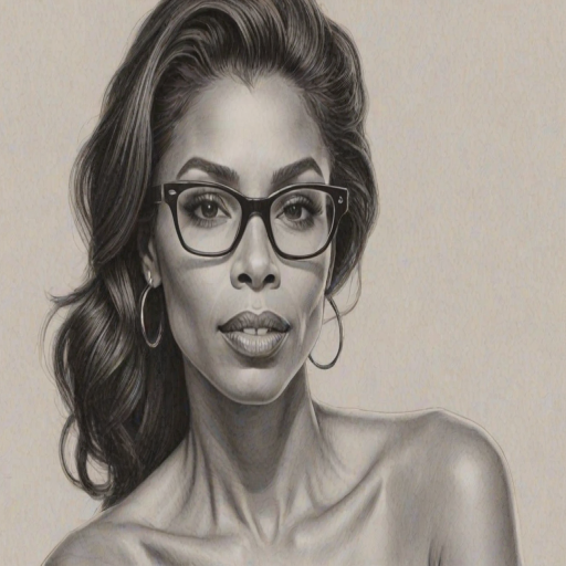 Sublime Khandi Alexander, pencil sketch, portrait of Ravishing woman 1957s in glasses, hair style beatnik, outline, clear lines, fine lines, 8k