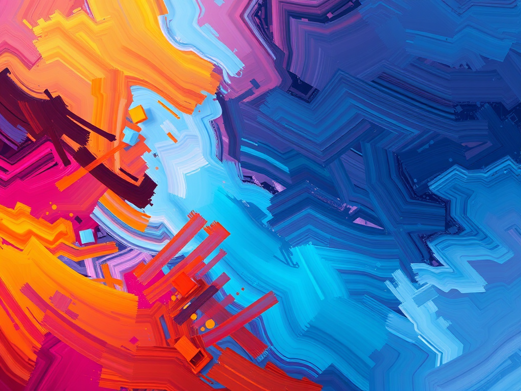 generate an abstract digital painting featuring vibrant colors and dynamic brush strokes in a horizontal layout with a focus on blending and light diffusion, use a Canon EOS R5 camera, aperture f/8, ISO 100, shutter speed 1/125s, shot in landscape mode with soft focus lens to enhance texture and depth