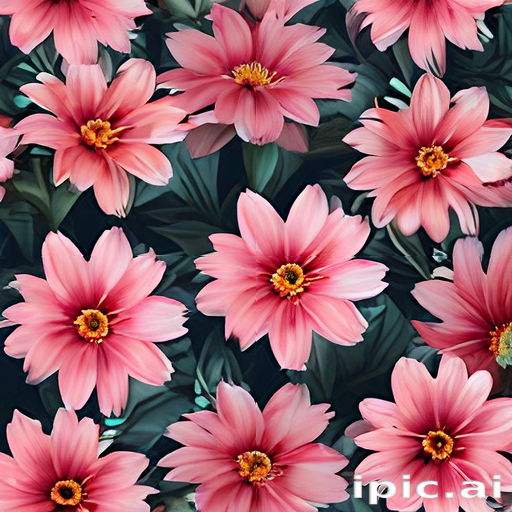 A Vibrant Arrangement of Pink Flowers Against a Dark Green Background