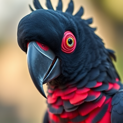 capture a close-up shot of a black-capped cockatoo with vibrant plumage and striking features using a DSLR camera, aperture f/2.8, shutter speed 1/500s, ISO 200, natural light, focused on the bird's eyes with a blurred background to enhance depth of field