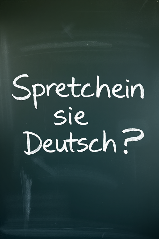 A chalkboard with the text "Sprechen Sie Deutsch?" written in white chalk, high-resolution, 50mm lens, f/2.8 aperture, natural lighting, shot from a front view, DSLR camera, vibrant color correction.