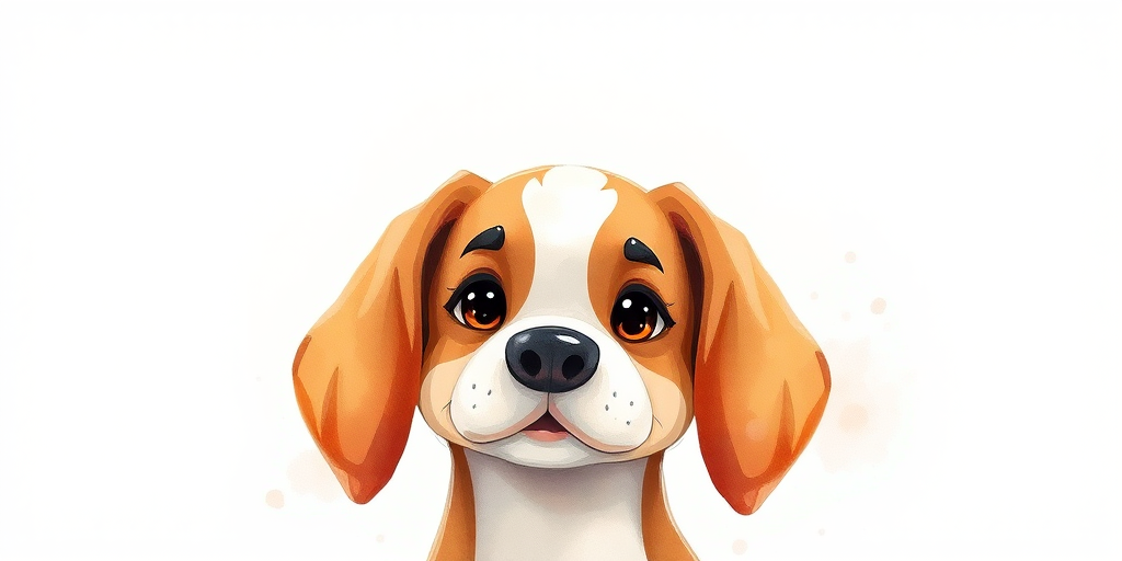 Create a high-resolution digital illustration of a stylized dog character, using a soft watercolor effect, with a focus on the dog's features, shot from a slight low angle to emphasize its height, using a Canon EOS 5D Mark IV with a 50mm lens at f/2.8, ISO 100, and 1/200s exposure, ensuring vibrant colors and clean lines.