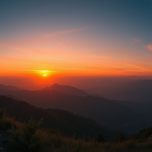 Create a high-resolution image of a serene landscape featuring a sunset over mountains, captured with a Canon EOS R5, 24mm focal length, f/11 aperture, ISO 100, shot in a landscape orientation with vivid colors and soft lighting.