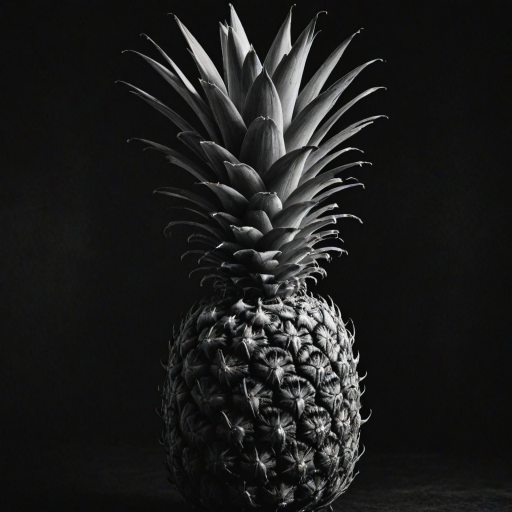 a black and white image of a pineapple against a dark background