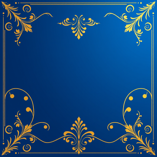 Regenerate the image with a clean, modern design featuring a deep blue gradient background, gold ornate accents, and symmetrical patterns, captured with a full-frame DSLR camera at f/8 aperture, ISO 100, 24mm lens, and soft diffused lighting for enhanced clarity and sharpness.