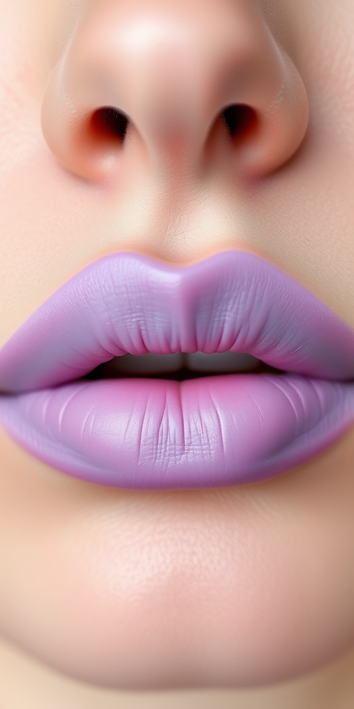 Pastel lavender lips with a soft matte finish, ethereal and dreamy, perfect for creating a whimsical and romantic look