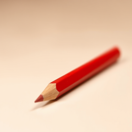 Create an HD image of a red pencil lying at an angle, with a soft-focus background, shot with a DSLR camera using an f/2.8 aperture, ISO 100, and a 50mm lens for sharp detail.