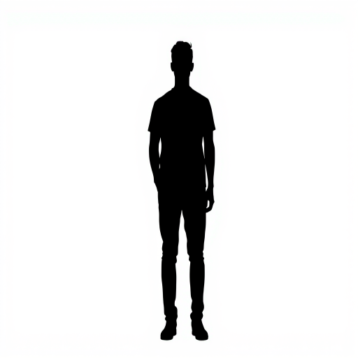 Generate a high-quality image of a simple black silhouette of a person standing upright in a neutral pose, using a DSLR camera with an aperture of f/2.8, ISO 100, shutter speed 1/200s, shot from a frontal view with natural lighting.