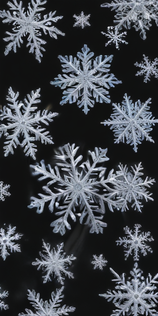 Delicate Snowflakes Gently Falling Against a Dark Background in Winter