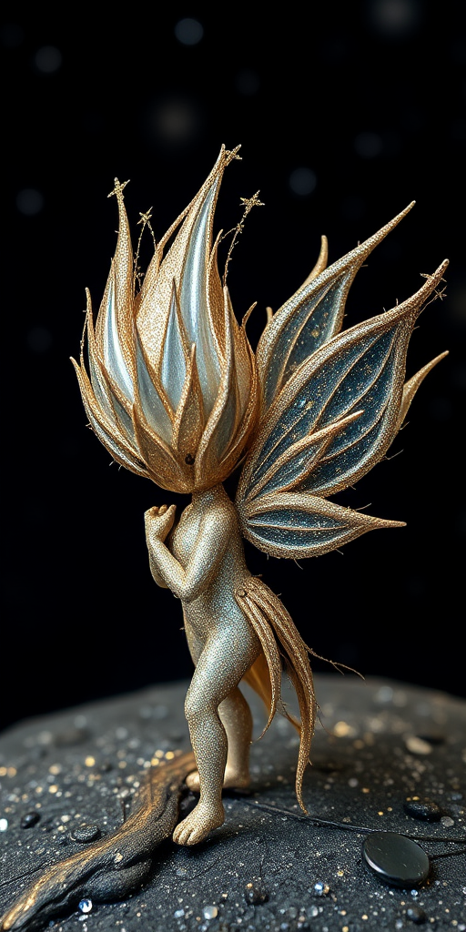 Celestial Stardust Pixie featuring a shimmering blend of silver and pale gold tones, styled into textured spikes resembling twinkling stars in the night sky