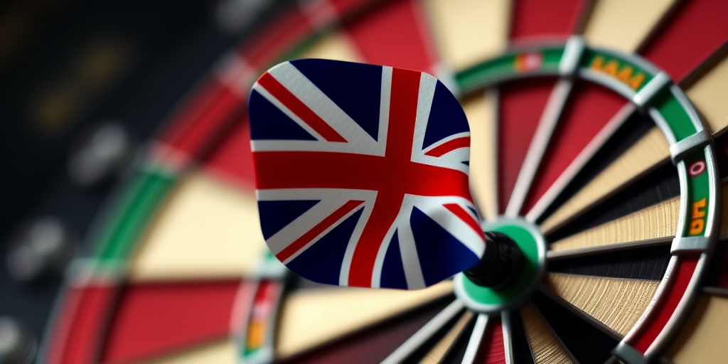 generate a realistic image of a dart with a Union Jack flag on the flight, close-up view, using a DSLR camera, aperture set to f/2.8, ISO 100, shutter speed 1/200, soft diffused lighting to enhance colors and details