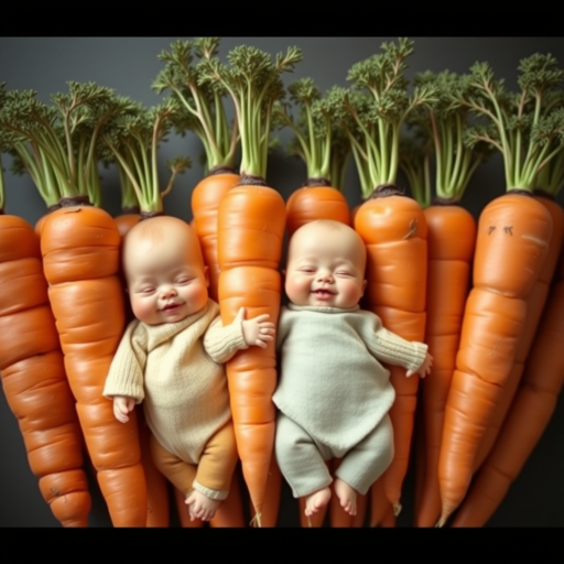 A bunch of carrots in the form of anthropomorphic babies.