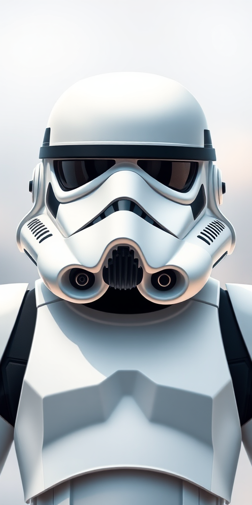 Create a high-resolution illustration of a Stormtrooper helmet facing forward with a clean and minimalist design, using a Canon EOS R5 camera, ISO 100, aperture f/8, shutter speed 1/125 sec, shot in daylight with a soft focus background to enhance sharpness and detail.