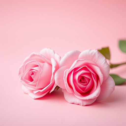 High-resolution image of two pink roses on a soft pink background, macro lens, f/2.8 aperture, 1/250 shutter speed, DSLR camera, natural light, shallow depth of field.