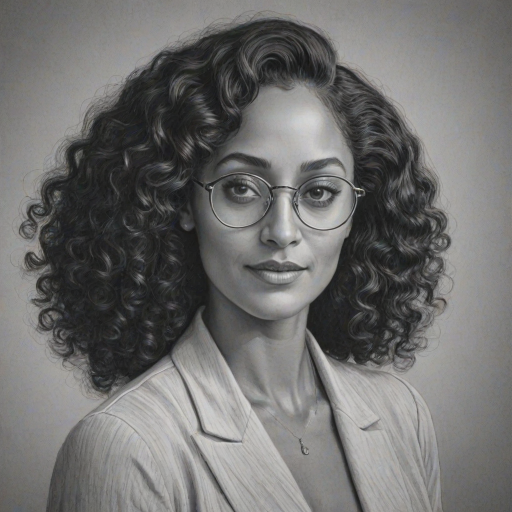 Comely Tracee Ellis Ross, pencil sketch, portrait of Alluring woman 1943s in glasses, hair style beatnik, outline, clear lines, fine lines, 8k