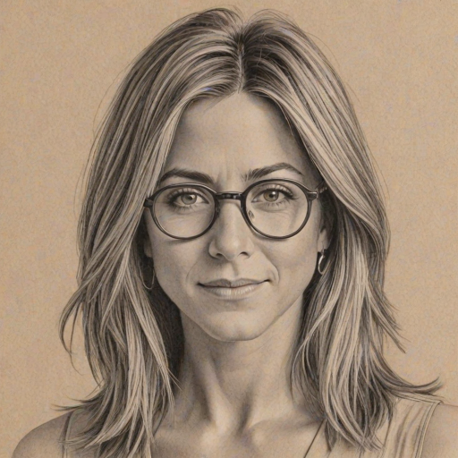 Fascinating Jennifer Aniston, pencil sketch, portrait of Exquisite woman 1931s in glasses, hair style beatnik, outline, clear lines, fine lines, 8k