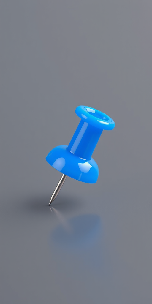 Create a 3D rendering of a blue pushpin on a transparent background, using a Canon EOS 5D Mark IV camera with a 50mm f/1.8 lens, ISO 100, aperture f/8, and a shallow depth of field for enhanced focus and clarity.