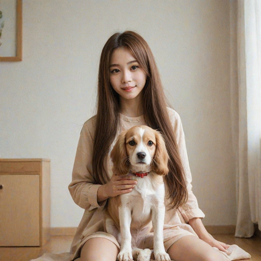 1girl, aug_flat,  flat, a cute dog.,long hair.<lora:flat-v2-000004:1>