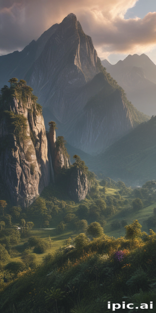Majestic Mountain Landscape with Lush Greenery and Towering Peaks Under ...