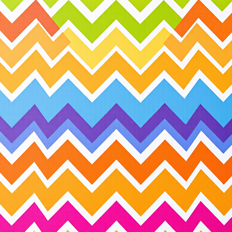 generate a vibrant chevron pattern in bright colors such as pink, green, purple, orange, and blue with a white background, using a high-resolution digital camera, focal length of 35mm, aperture set to f/8, ISO 100, in a top-down view to capture intricate details and enhance color contrast.