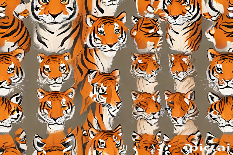 Tiger Pattern Moving A Vibrant and Dynamic Pattern Featuring Multiple Tigers in Vivid Colors.