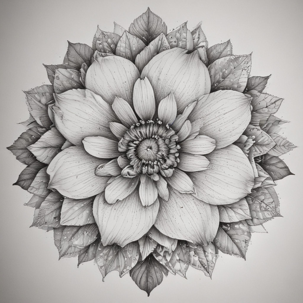 Intricate Black and White Illustration of a Magnificent Floral Mandala ...