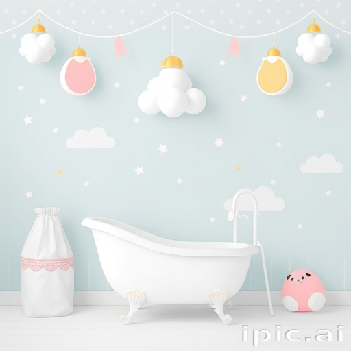 Charming Baby Bathroom Decor with Cozy Clouds and Soft Pastel Colors