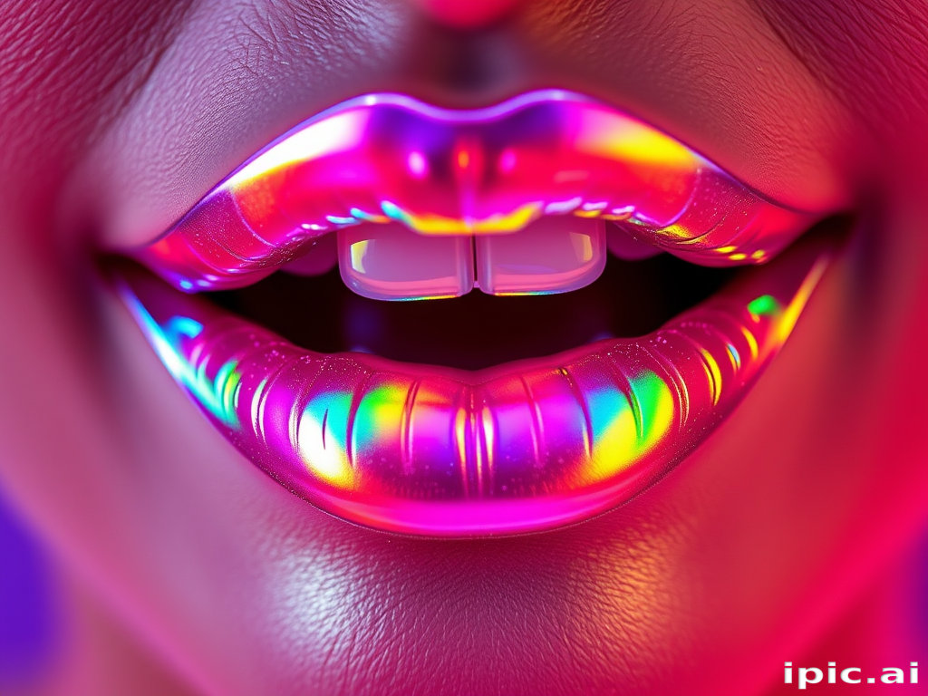 Innovative "Holographic Prism" lip topper creates a stunning rainbow effect on lips, with light-diffracting pigments for an eye-catching, futuristic appearance