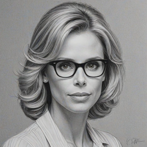 Radiant Cheryl Hines, pencil sketch, portrait of Superb woman 1933s in glasses, hair style beatnik, outline, clear lines, fine lines, 8k