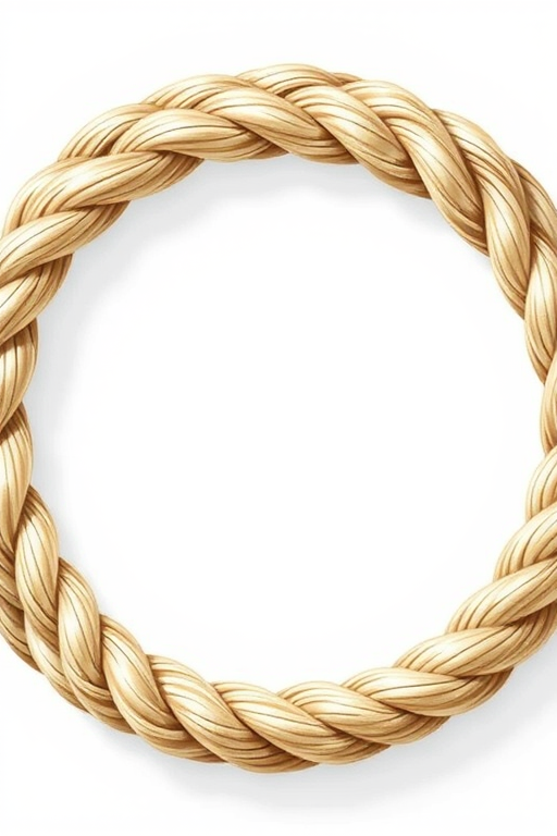 Illustration of a braided rope circular frame, high resolution, soft natural lighting, macro lens, aperture f/2.8, 50mm lens, digital art style, with a clean white background.