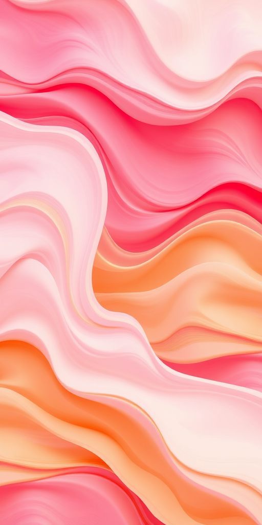 Create a vibrant abstract background featuring flowing waves in shades of pink, orange, and cream, capture it with a DSLR camera, set to ISO 100, f/8 aperture, 50mm lens, in a top-down view for enhanced color saturation and sharpness.