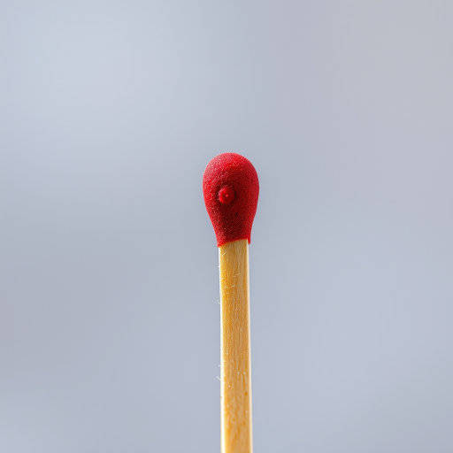 high-resolution close-up of a matchstick with a vivid red head against a soft-focus background, 50mm lens, f/2.8, ISO 100, natural lighting