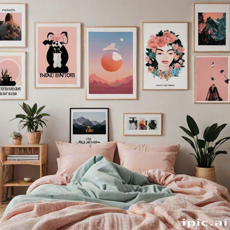 Cozy Bedroom Decor with Artistic Wall Art and Soft Textiles