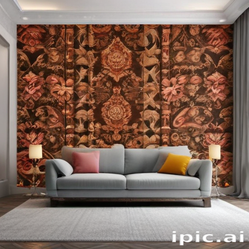 Elegant Living Room with Floral Wallpaper and Cozy Sofa Arrangement