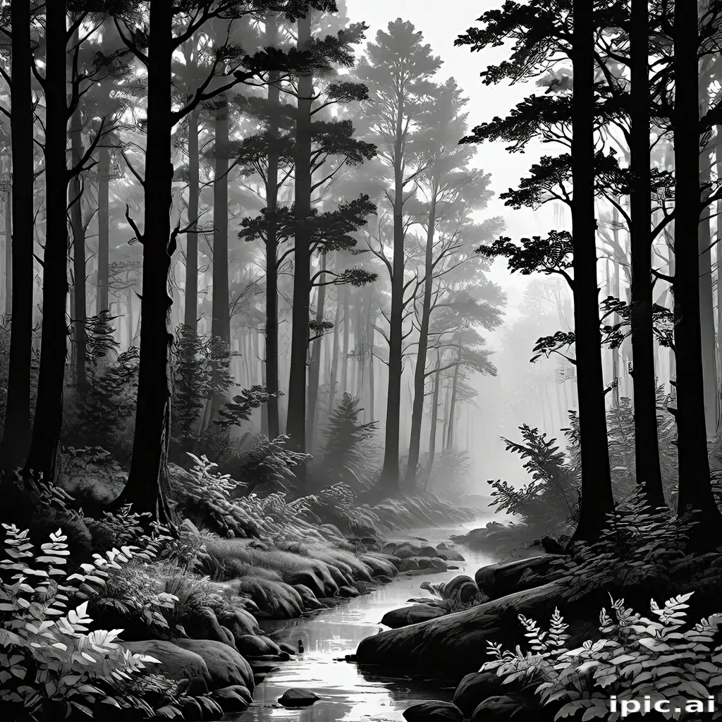 forest clipart black and white