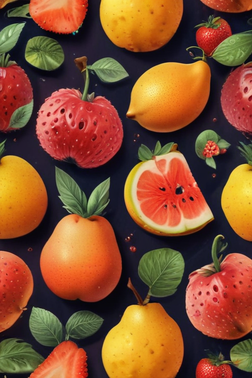 A Colorful Arrangement of Fresh Fruits on a Dark Background Displaying ...