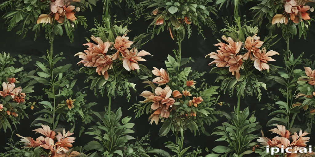 Vibrant Floral Pattern Featuring Lush Greenery and Elegant Lilies in Bloom
