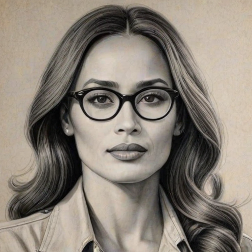 Gorgeous Dwayne Johnson, pencil sketch, portrait of Bewitching woman 1942s in glasses, hair style beatnik, outline, clear lines, fine lines, 8k