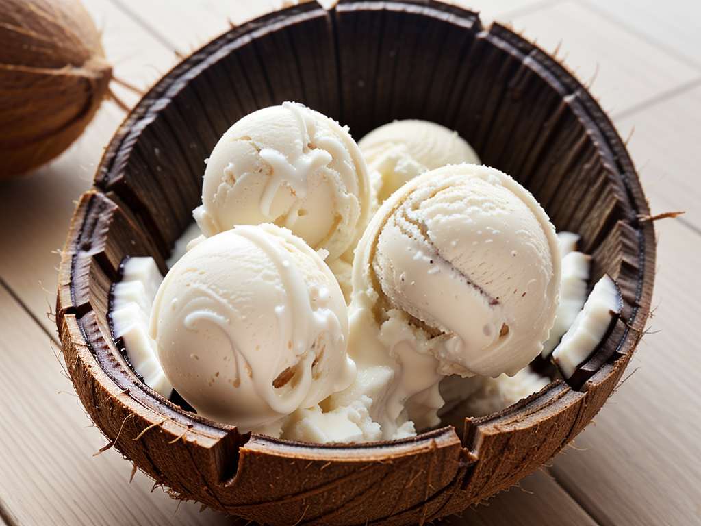 coconut ice cream in coconut shell