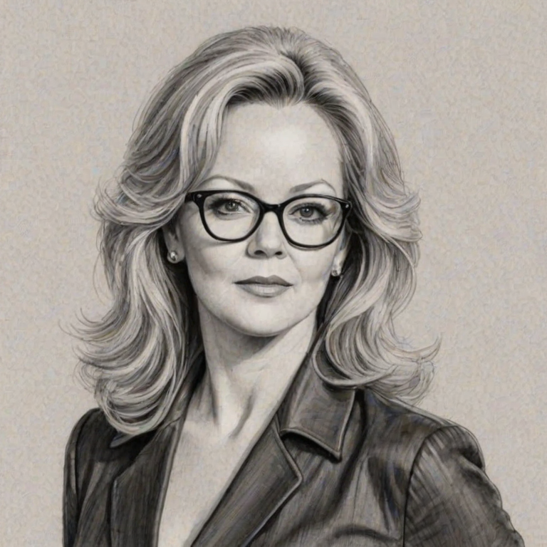 Alluring Jean Smart, pencil sketch, portrait of Ravishing woman 1975s in glasses, hair style beatnik, outline, clear lines, fine lines, 8k