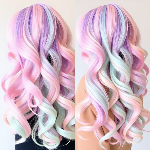 Pastel Rainbow Parfait presents a delightful blend of soft pastel hues including pink, lavender, mint, and peach, styled in loose, bouncy curls
