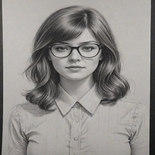 Beauteous Mary Elizabeth Winstead, pencil sketch, portrait of Resplendent woman 1974s in glasses, hair style beatnik, outline, clear lines, fine lines, 8k