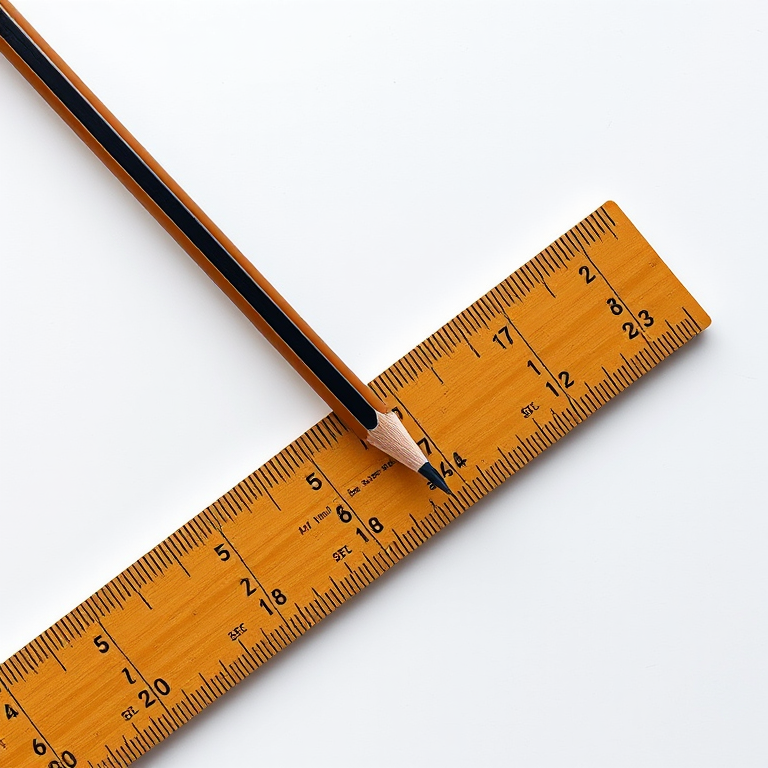 create a high-resolution illustration of a pencil and ruler positioned diagonally, using a Canon EOS R5 with a 50mm lens at f/2.8, 1/200 sec shutter speed, ISO 100, with soft lighting and a clean white background to enhance colors and details