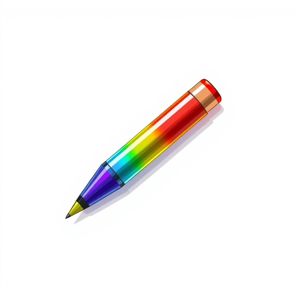 Create a high-resolution illustration of a colorful marker with a cap, set against a clean white background, using a digital art style, 300 dpi, 50mm lens, soft lighting for enhanced details and vibrancy.