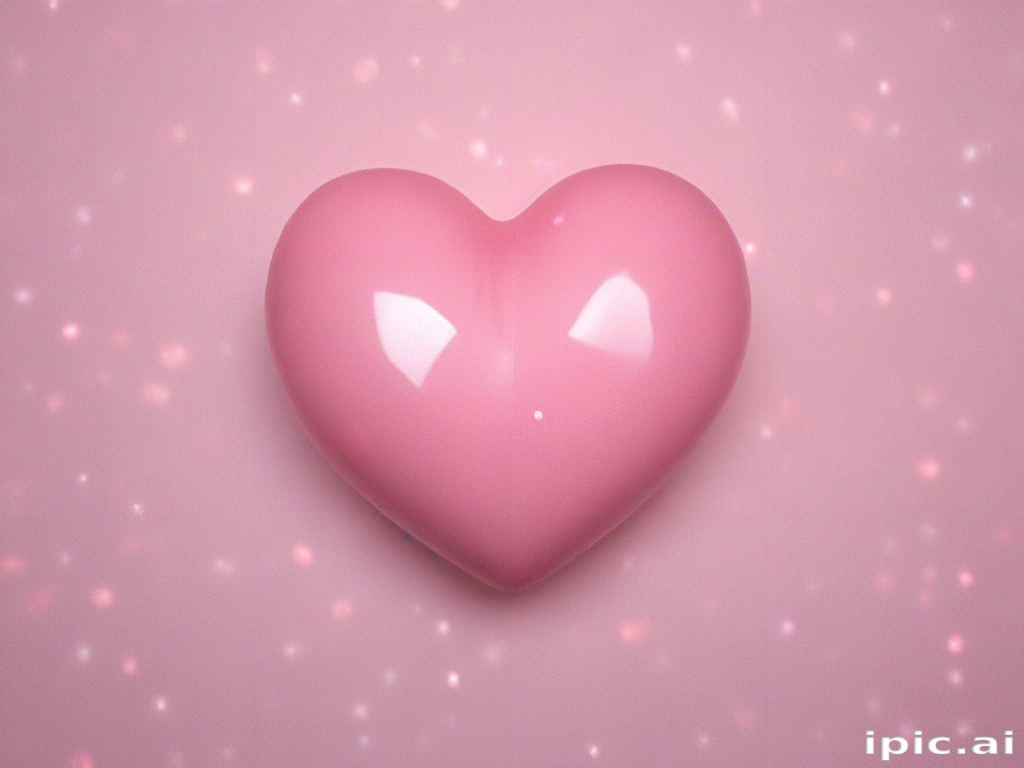 Shiny Pink Heart Against a Soft Blurred Pink Background with Sparkles