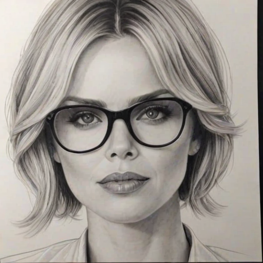 Beautiful Charlize Theron, pencil sketch, portrait of beautiful woman 60s in glasses, hair style beatnik, outline, clear lines, fine lines, 8k