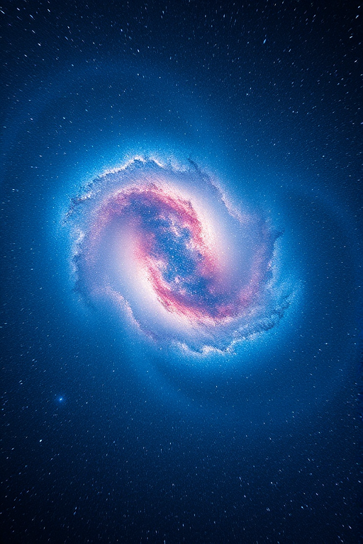 a swirling galaxy with vibrant blues and purples, high-resolution, 24mm wide-angle lens, f/2.8 aperture, ISO 400, shot from a low angle to emphasize depth, with a long exposure to capture star trails