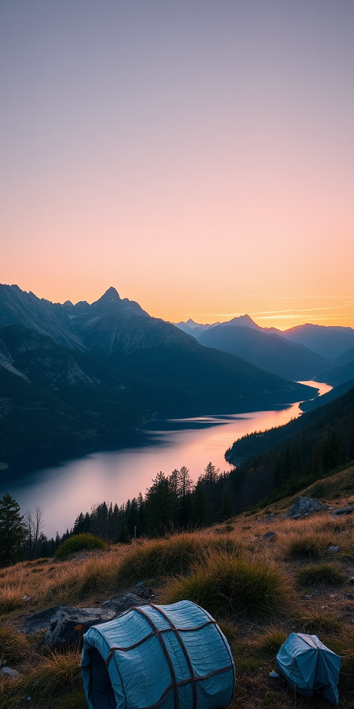 Generate a high-resolution image of a serene landscape with mountains and a lake at sunset, using a DSLR camera with a 50mm lens, aperture f/8, ISO 100, and a shutter speed of 1/200 sec, captured from a slightly elevated angle to enhance depth and detail.