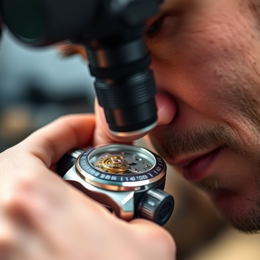 Close-up shot of a watchmaker inspecting a watch movement with a loupe, natural light, aperture f/4, shutter speed 1/125, ISO 200, captured with a DSLR camera using a 50mm lens.