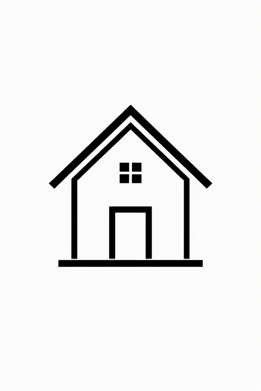 Create a minimalistic icon of a house with a triangular roof and square base, using a clean white background, camera type: DSLR, camera view: frontal, aperture: f/8, ISO: 100, shutter speed: 1/200s, focus: sharp.